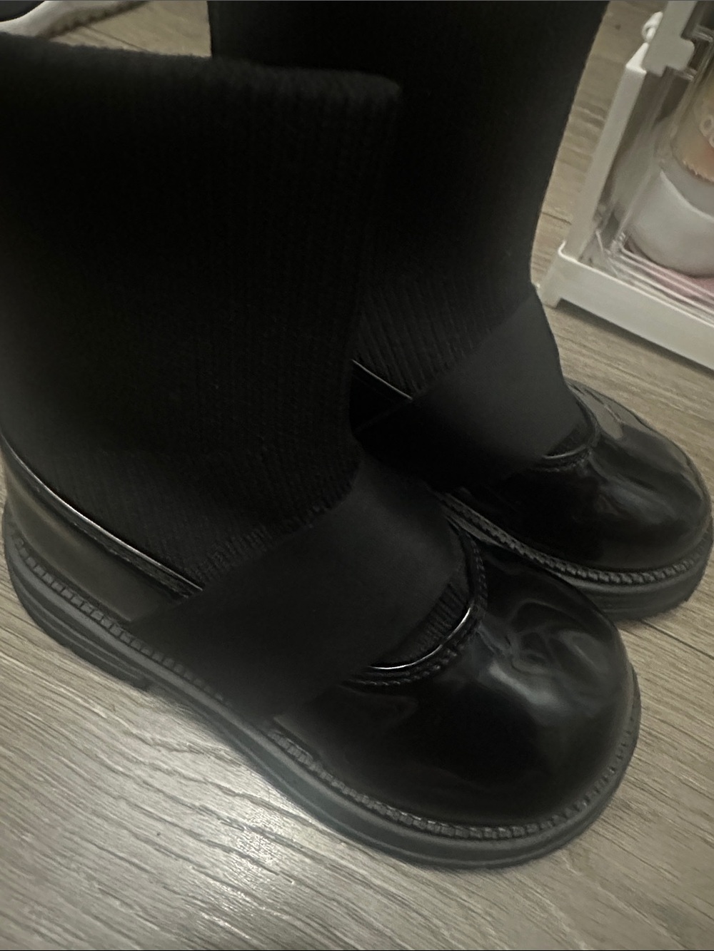 Black Sock Boot Flats with Elastic Strap - Picture 2 of 4